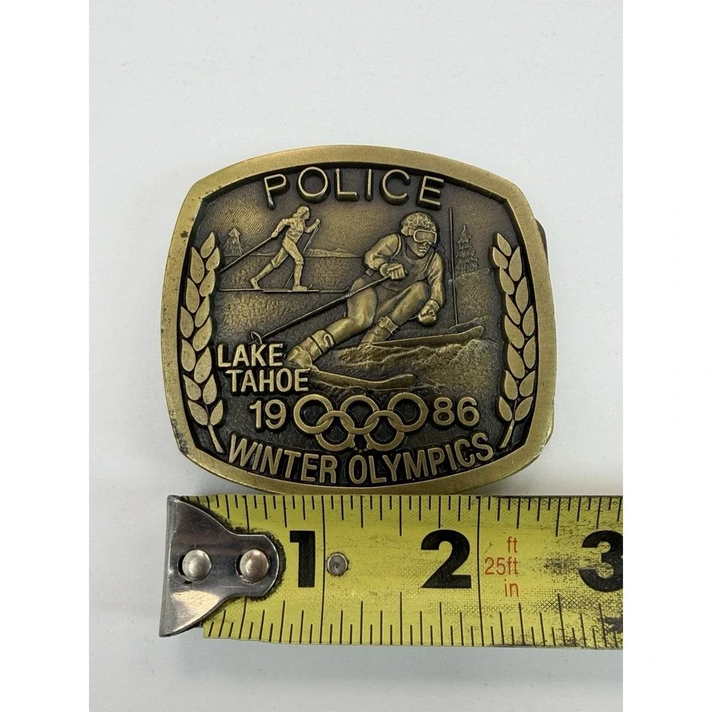Police Lake Tahoe 1986 Winter Olympics Brass Limited Belt Buckle California